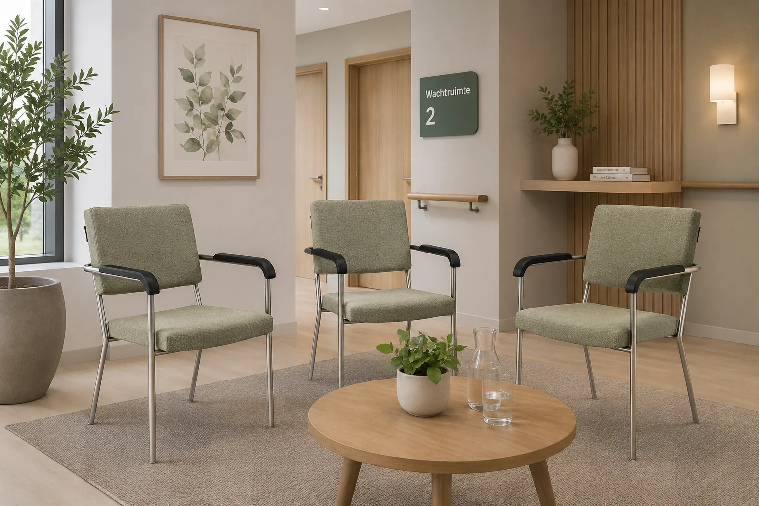 Zithoek met stoelen en een ronde tafel